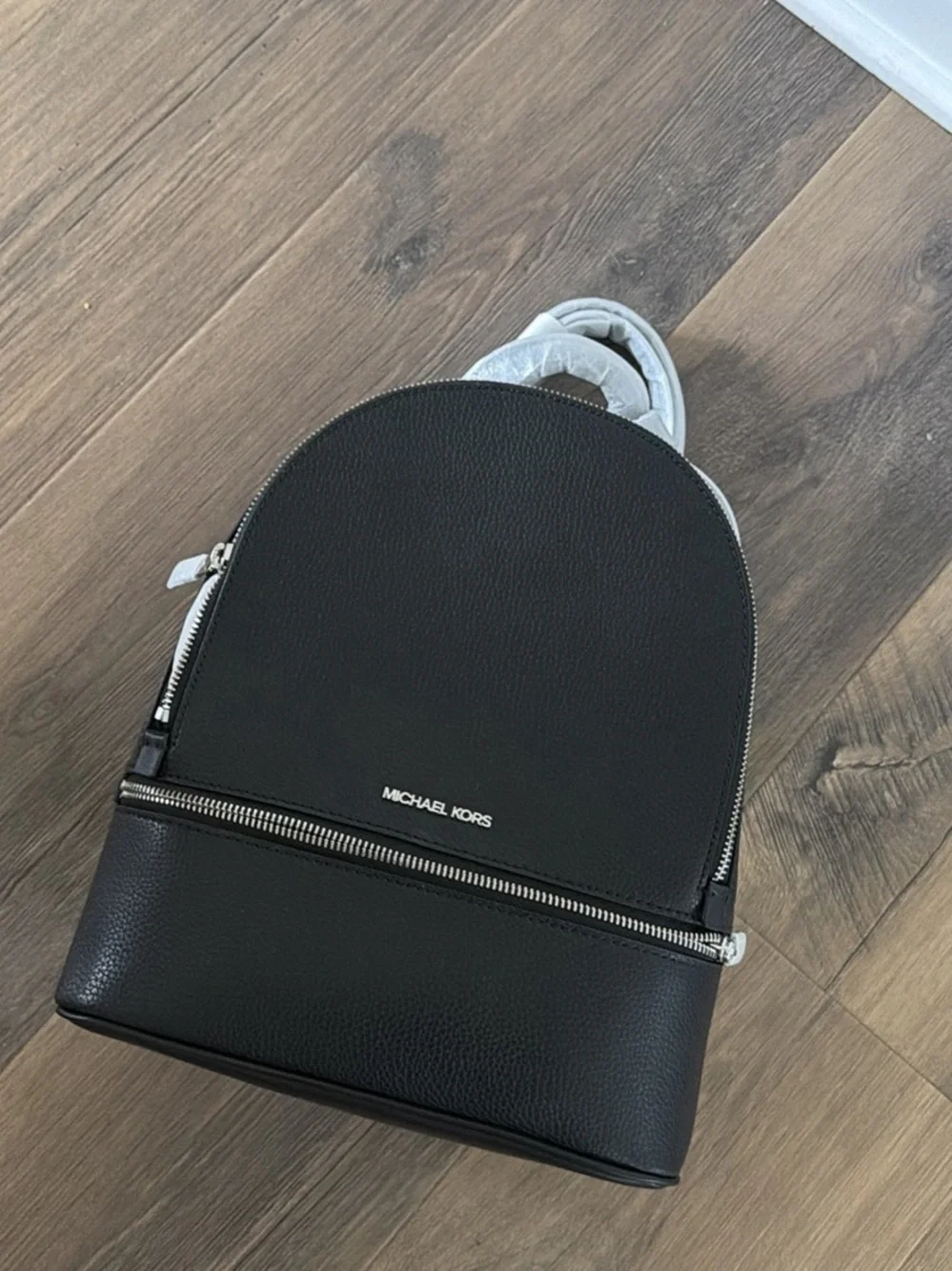 Michael Kors Black Pebbled Leather Mini Backpack with Silver Accents